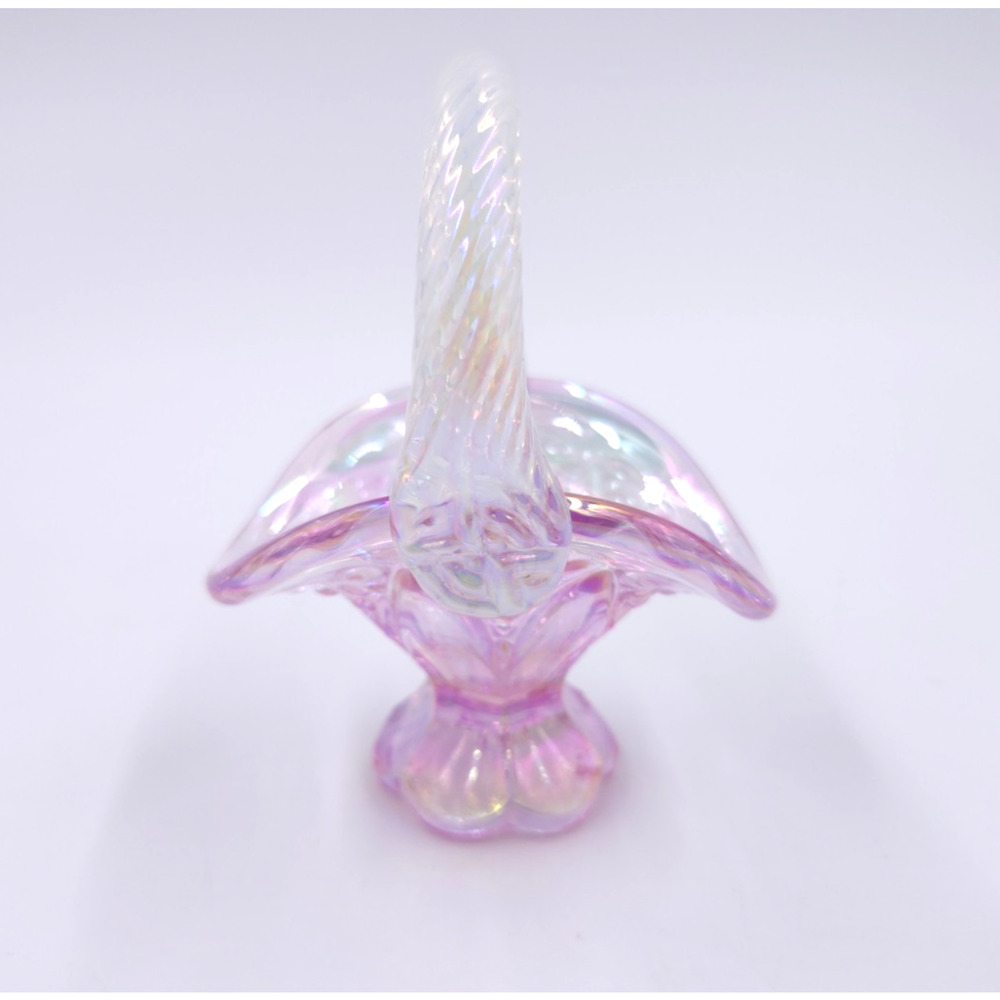 Fenton Dusty Rose Pink w Clear Handle MINI Glass Basket Carnival w Sticker